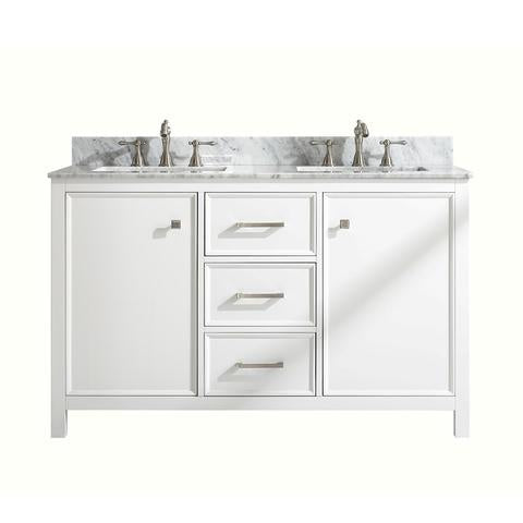 Legion Furniture 54" White Finish Double Sink Vanity Cabinet With Carrara White Top WLF2154-W
