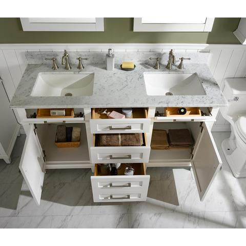 Legion Furniture 60" White Finish Double Sink Vanity Cabinet With Carrara White Top WLF2260D-W