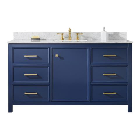 Legion Furniture 60" Blue Finish Single Sink Vanity Cabinet With Carrara White Top WLF2160SB