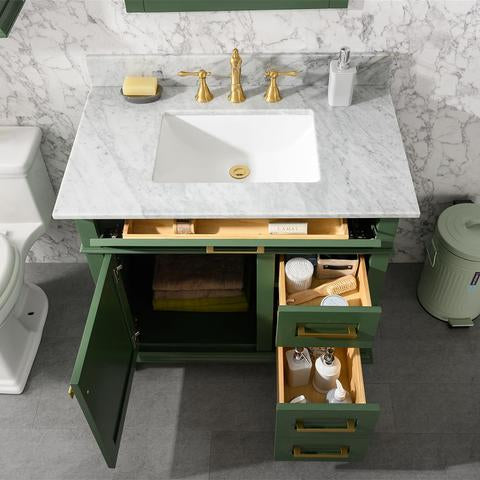 Legion Furniture 36" Vogue Green Finish Sink Vanity Cabinet With Carrara White Top WLF2236-VG