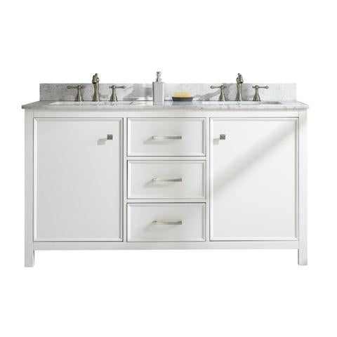 Legion Furniture 60" White Finish Double Sink Vanity Cabinet With Carrara White Top WLF2160D-W