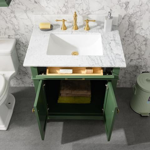 Legion Furniture 30" Vogue Green Finish Sink Vanity Cabinet With Carrara White Top WLF2230VG