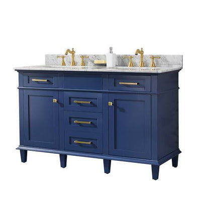 Legion Furniture 54" Blue Finish Double Sink Vanity Cabinet With Carrara White Top WLF2254-B