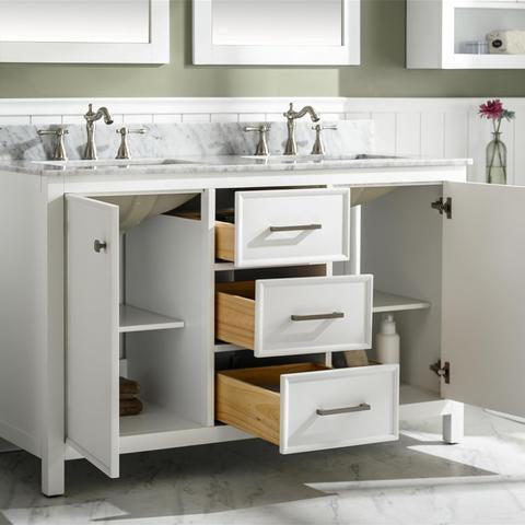 Legion Furniture 54" White Finish Double Sink Vanity Cabinet With Carrara White Top WLF2154-W