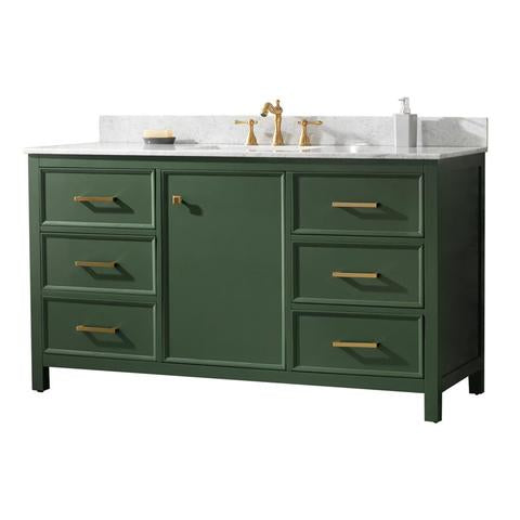 Legion Furniture 60" Vogue Green Finish Single Sink Vanity Cabinet With Carrara White Top WLF2160S-VG