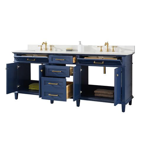 Legion Furniture 80" Blue Double Sink Vanity Cabinet With Carrara White Quartz Top WLF2280-B