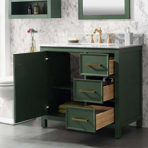 Legion Furniture 36" Vogue Green Finish Sink Vanity Cabinet With Carrara White Top WLF2136-VG