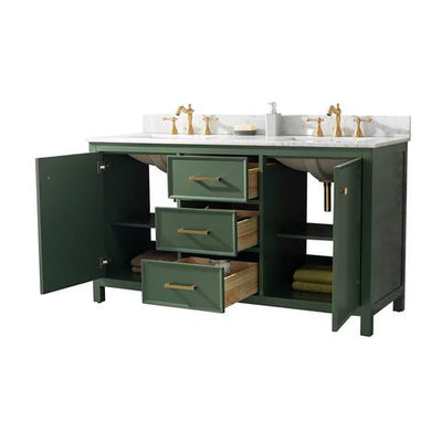 Legion Furniture 60" Vogue Green Finish Double Sink Vanity Cabinet With Carrara White Top WLF2160DVG