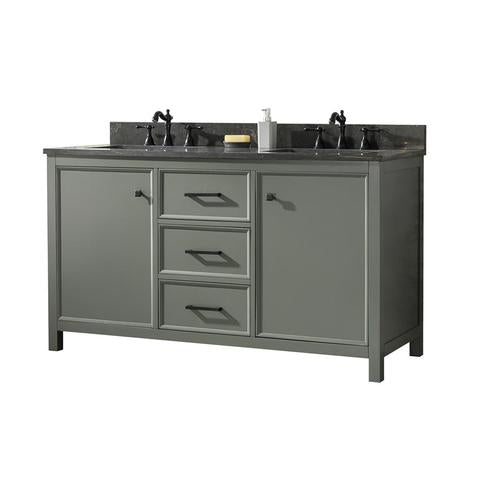 Legion Furniture 60" Pewter Green Finish Double Sink Vanity Cabinet With Blue Lime Stone Top WLF2160DPG