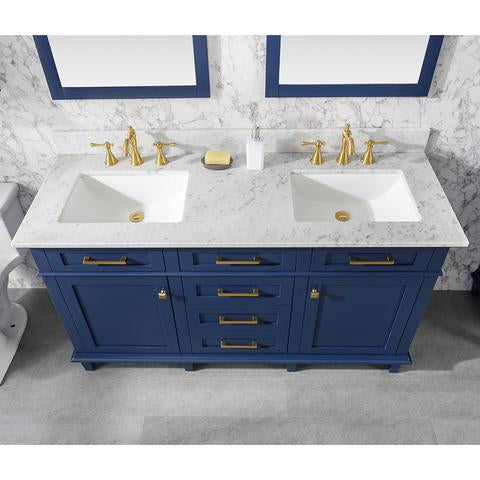 Legion Furniture 60" Blue Finish Double Sink Vanity Cabinet With Carrara White Top WLF2260DB