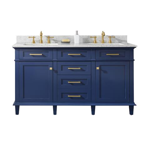 Legion Furniture 60" Blue Finish Double Sink Vanity Cabinet With Carrara White Top WLF2260DB