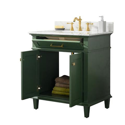 Legion Furniture 30" Vogue Green Finish Sink Vanity Cabinet With Carrara White Top WLF2230VG
