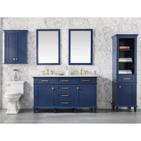 Legion Furniture 60" Blue Finish Double Sink Vanity Cabinet With Carrara White Top WLF2260DB