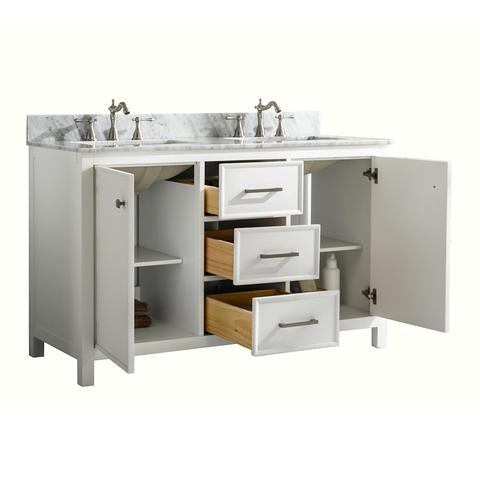 Legion Furniture 54" White Finish Double Sink Vanity Cabinet With Carrara White Top WLF2154-W