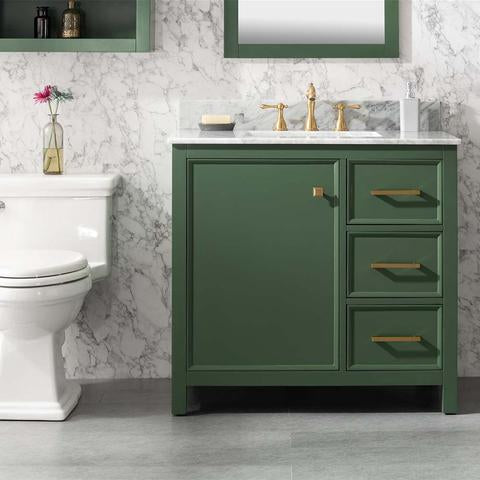 Legion Furniture 36" Vogue Green Finish Sink Vanity Cabinet With Carrara White Top WLF2136-VG