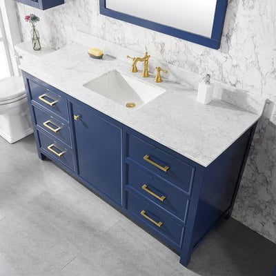 Legion Furniture 60" Blue Finish Single Sink Vanity Cabinet With Carrara White Top WLF2160SB