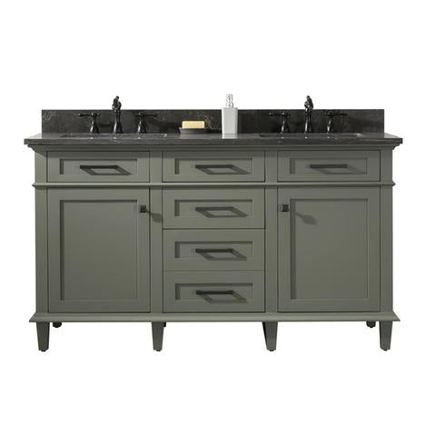 Legion Furniture 60" Pewter Green Finish Double Sink Vanity Cabinet With Blue Lime Stone Top WLF2260D-PG