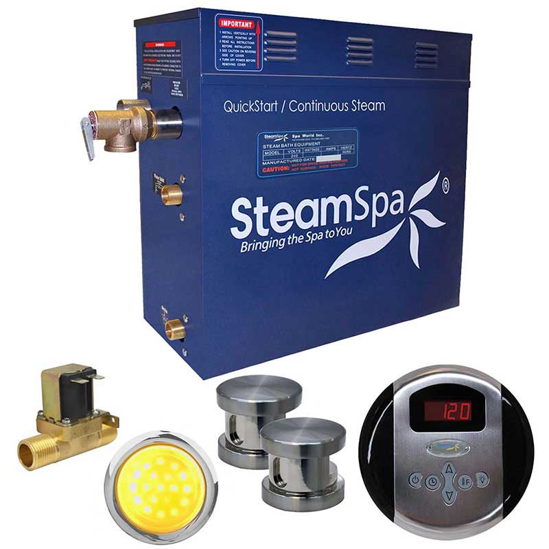 SteamSpa Indulgence 12 KW QuickStart Acu-Steam Bath Generator Package with Built-in Auto Drain in Brushed Nickel