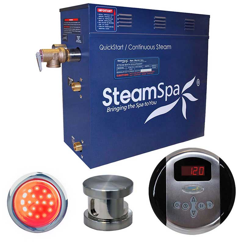 SteamSpa Indulgence 7.5 KW QuickStart Acu-Steam Bath Generator Package in Brushed Nickel