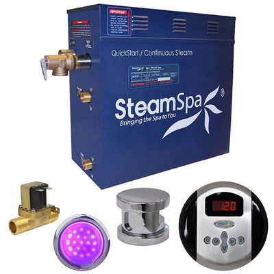 SteamSpa Indulgence 7.5 KW QuickStart Acu-Steam Bath Generator Package with Built-in Auto Drain in Polished Chrome