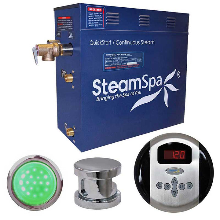 SteamSpa Indulgence 7.5 KW QuickStart Acu-Steam Bath Generator Package in Polished Chrome