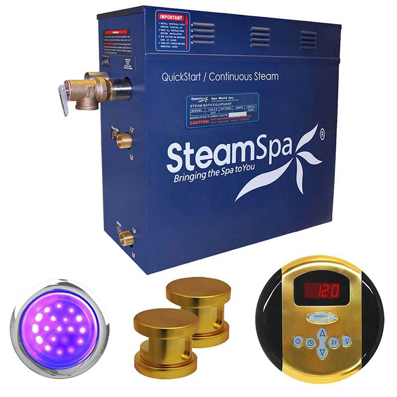 SteamSpa Indulgence 12 KW QuickStart Acu-Steam Bath Generator Package in Polished Gold