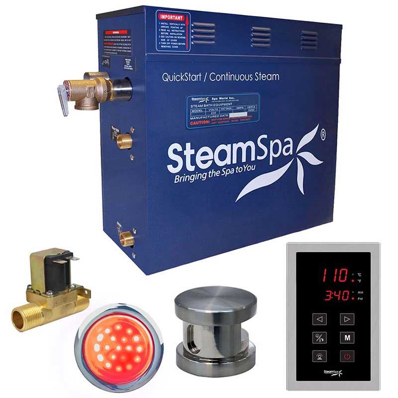 SteamSpa Indulgence 6 KW QuickStart Acu-Steam Bath Generator Package with Built-in Auto Drain in Brushed Nickel