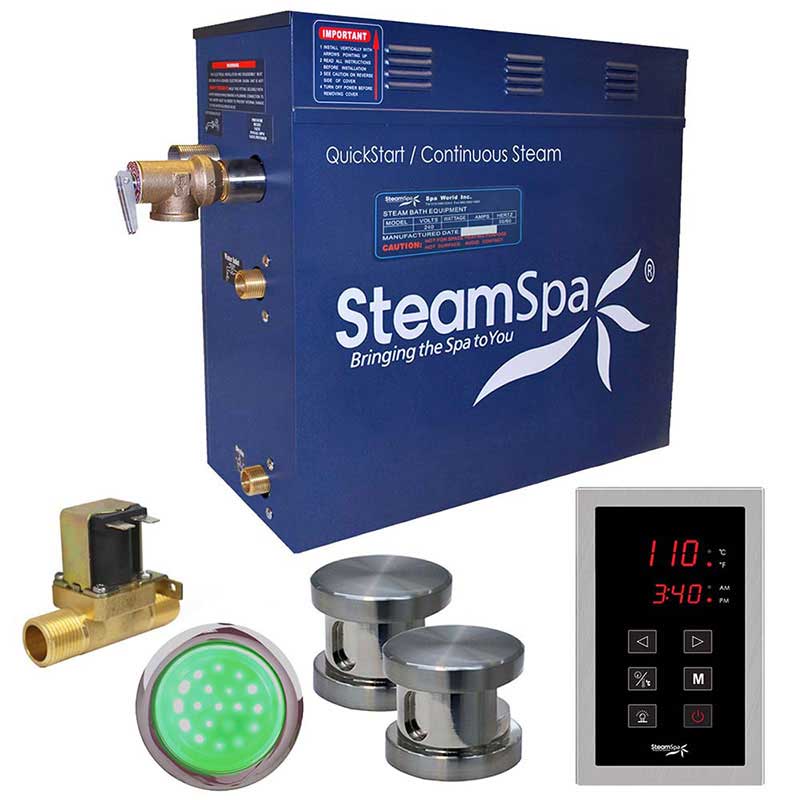 SteamSpa Indulgence 10.5 KW QuickStart Acu-Steam Bath Generator Package with Built-in Auto Drain in Brushed Nickel