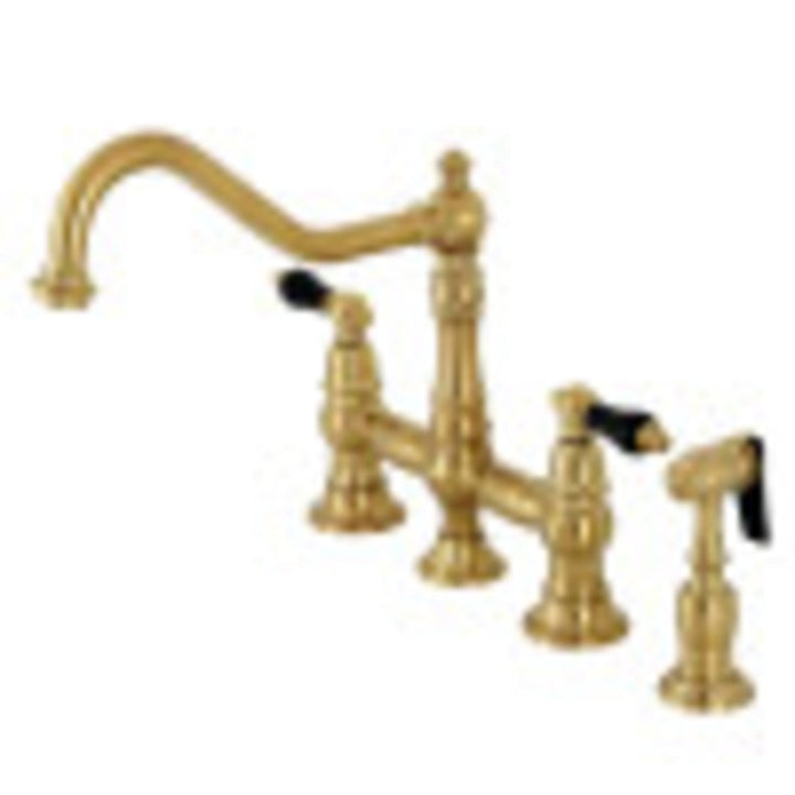 Kingston Brass KS3276PKLBS Duchess Bridge Kitchen Faucet with Brass Sprayer, Polished Nickel