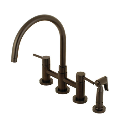 Kingston Brass KS8278DLBS Concord Two-Handle Bridge Kitchen Faucet with Brass Side Sprayer, Brushed Nickel