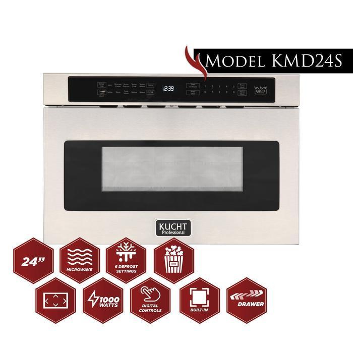 Kucht Appliance Package - 48 inch Natural Gas Range in Stainless Steel, Wall Range Hood, Refrigerator, Dishwasher, and Microwave Oven, AP-KFX480-7