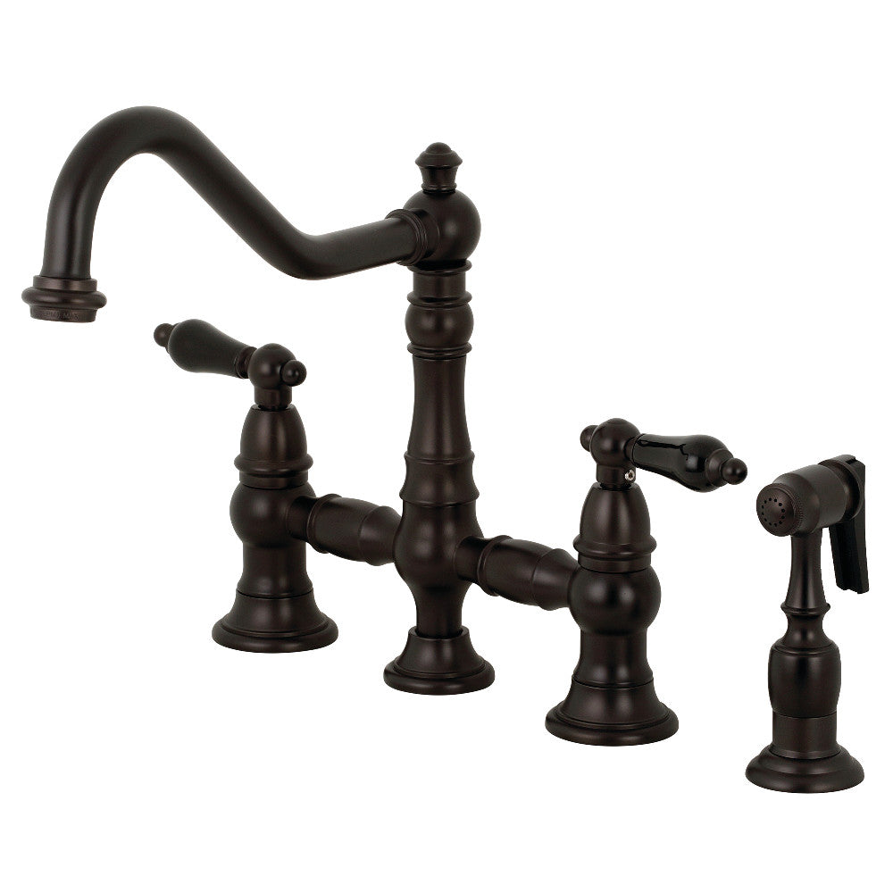 Kingston Brass KS3276PKLBS Duchess Bridge Kitchen Faucet with Brass Sprayer, Polished Nickel