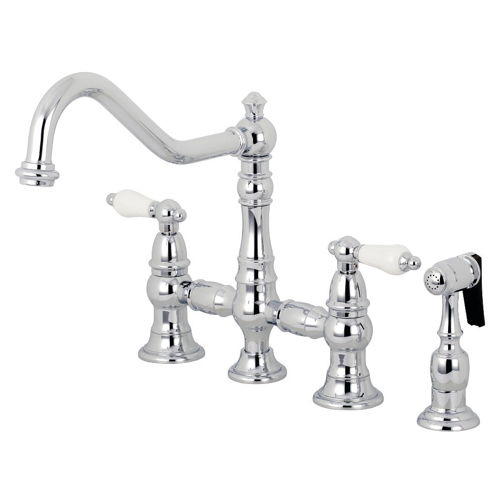 Kingston Brass KS3270PLBS Restoration 8" Bridge Kitchen Faucet with Sprayer, Matte Black