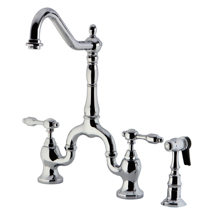 Kingston Brass KS7751TALBS Tudor Bridge Kitchen Faucet with Brass Sprayer