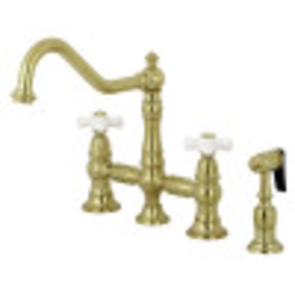 Kingston Brass KS3275PXBS Restoration 8" Bridge Kitchen Faucet with Sprayer, Oil Rubbed Bronze