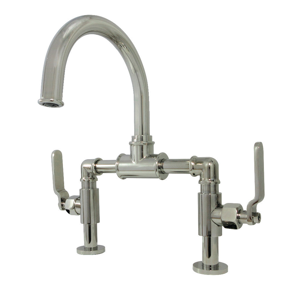 Kingston Brass KS2171KL Whitaker Industrial Style Bridge Bathroom Faucet with Pop-Up Drain, Polished Chrome