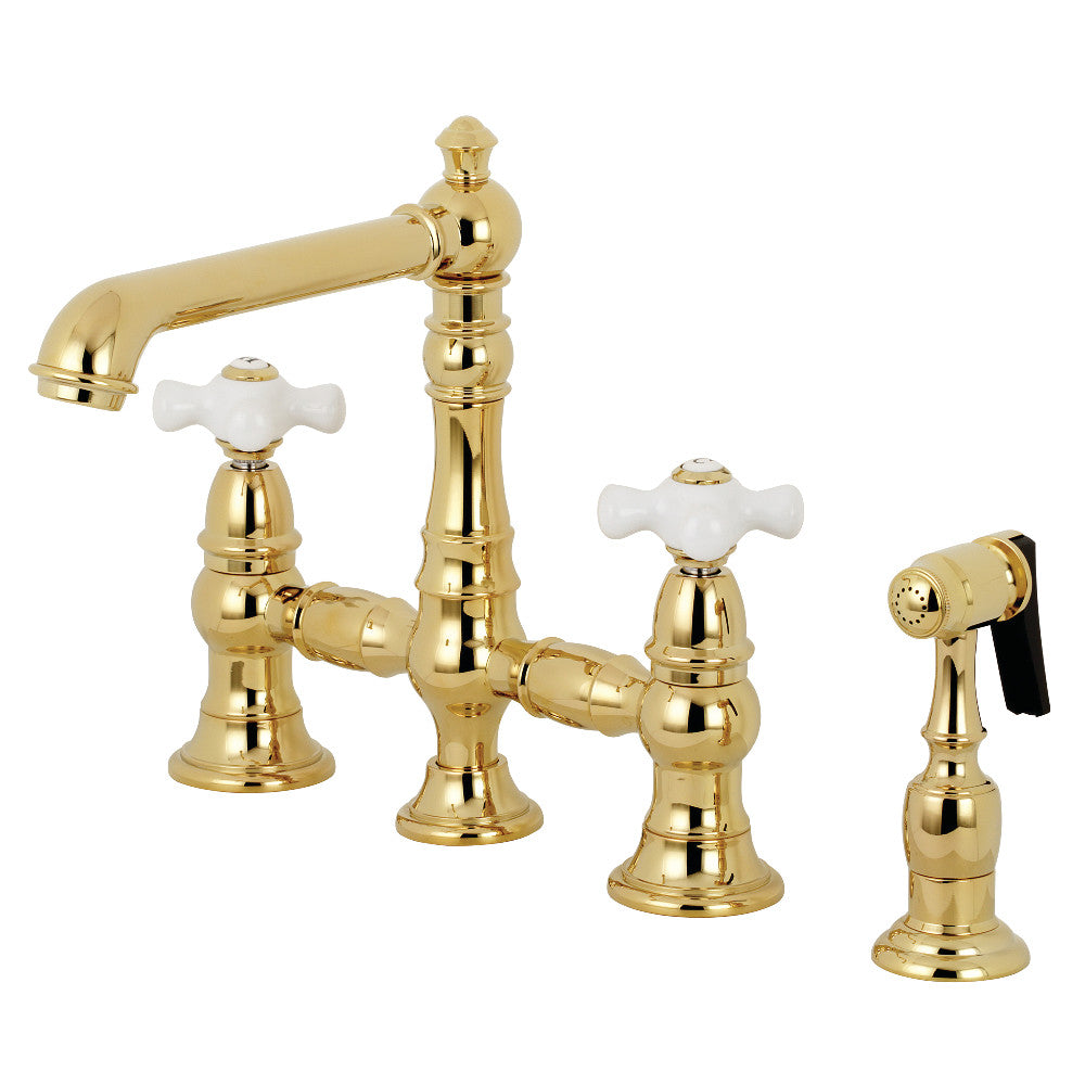 Kingston Brass KS7278PXBS English Country 8" Bridge Kitchen Faucet with Sprayer, Brushed Nickel