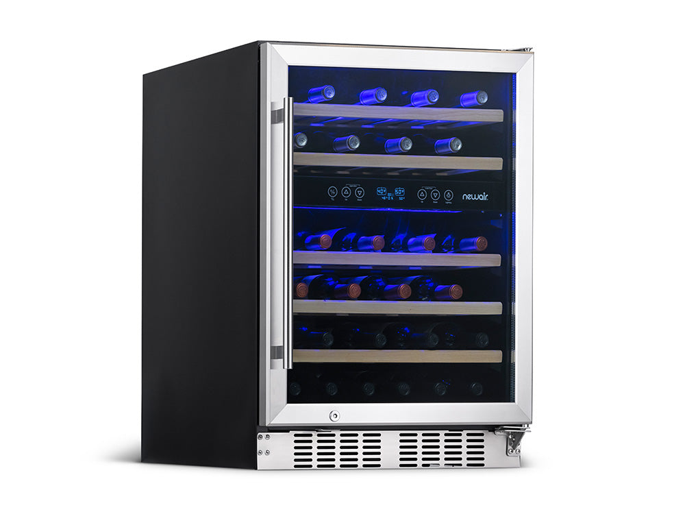 Newair  24” Built-in 46 Bottle Dual Zone Wine Fridge in Stainless Steel, Quiet Operation with Beech Wood Shelves