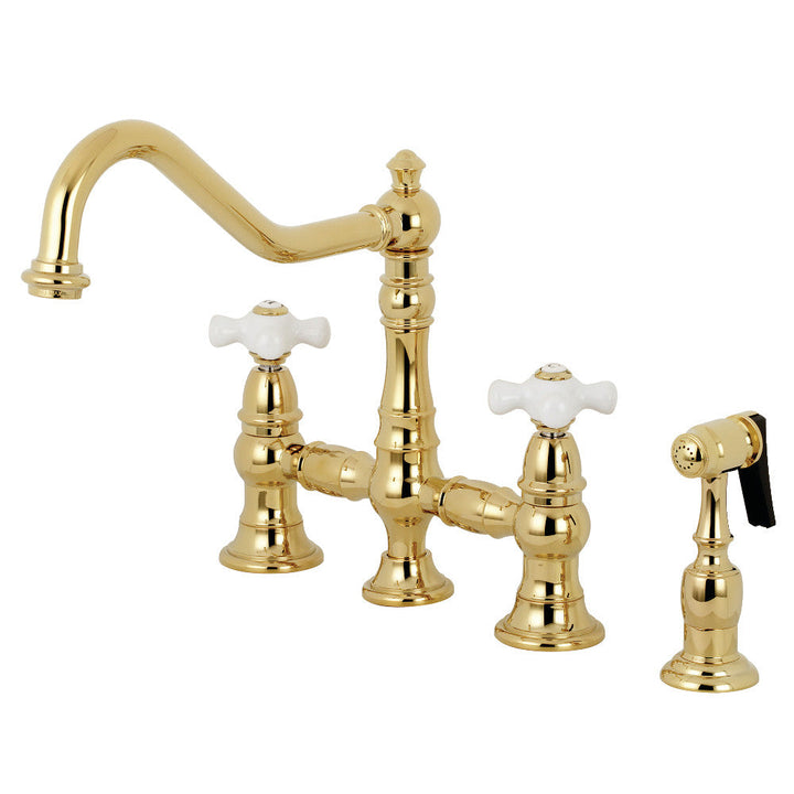 Kingston Brass KS3275PXBS Restoration 8" Bridge Kitchen Faucet with Sprayer, Oil Rubbed Bronze