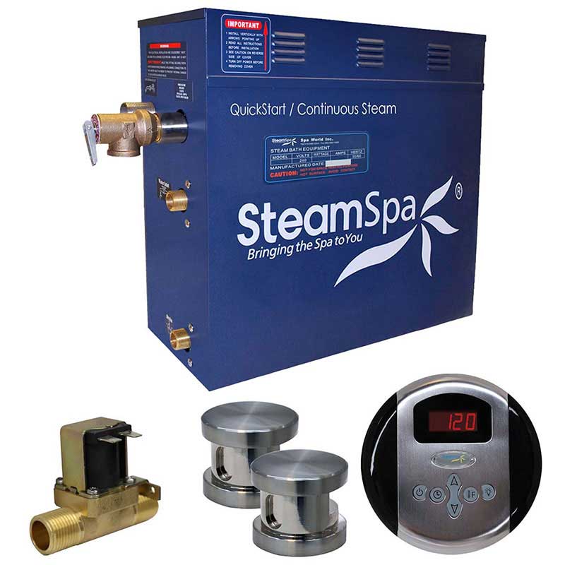 SteamSpa Oasis 12 KW QuickStart Acu-Steam Bath Generator Package with Built-in Auto Drain in Brushed Nickel