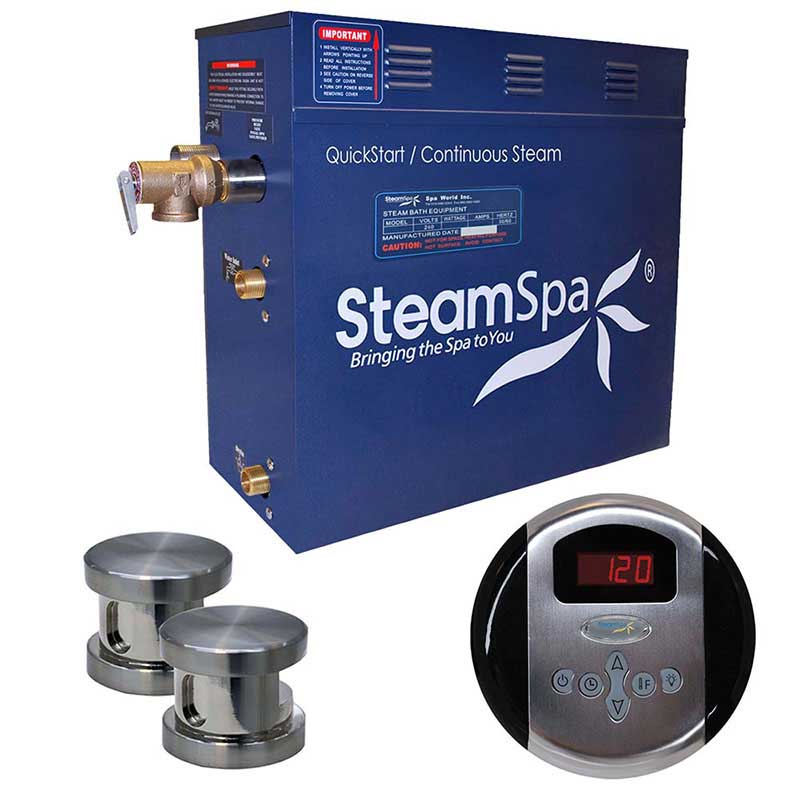 SteamSpa Oasis 12 KW QuickStart Acu-Steam Bath Generator Package in Brushed Nickel