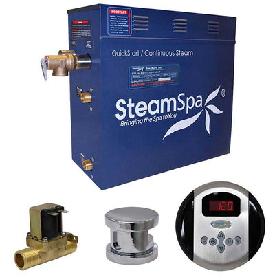SteamSpa Oasis 6 KW QuickStart Acu-Steam Bath Generator Package with Built-in Auto Drain in Polished Chrome