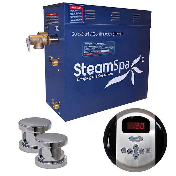 SteamSpa Oasis 12 KW QuickStart Acu-Steam Bath Generator Package in Polished Chrome