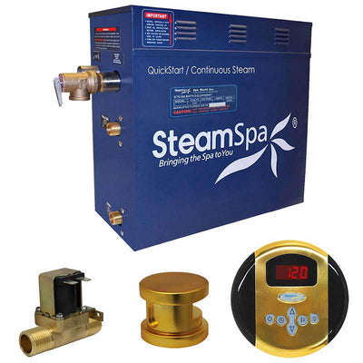 SteamSpa Oasis 7.5 KW QuickStart Acu-Steam Bath Generator Package with Built-in Auto Drain in Polished Gold