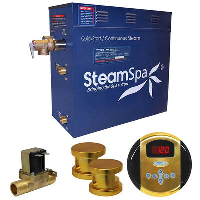 SteamSpa Oasis 10.5 KW QuickStart Acu-Steam Bath Generator Package with Built-in Auto Drain in Polished Gold
