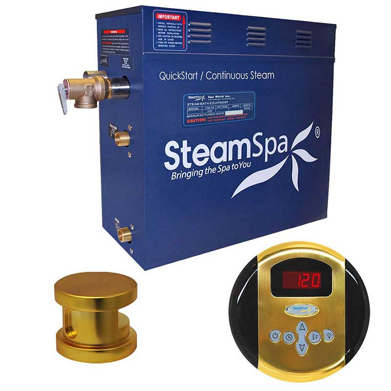 SteamSpa Oasis 7.5 KW QuickStart Acu-Steam Bath Generator Package in Polished Gold