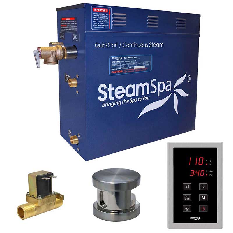 SteamSpa Oasis 7.5 KW QuickStart Acu-Steam Bath Generator Package with Built-in Auto Drain in Brushed Nickel