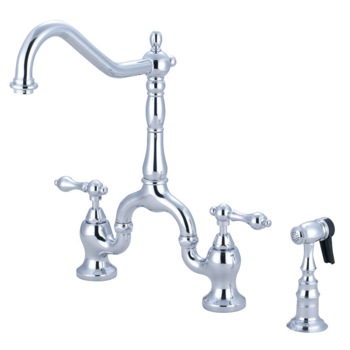 Kingston Brass KS7751ALBS English Country Kitchen Bridge Faucet with Brass Sprayer, Polished Chrome