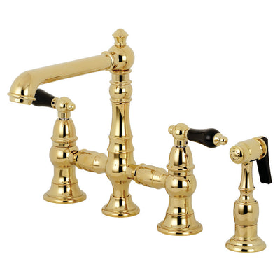 Kingston Brass KS7272PKLBS Duchess Bridge Kitchen Faucet with Brass Sprayer, Polished Brass