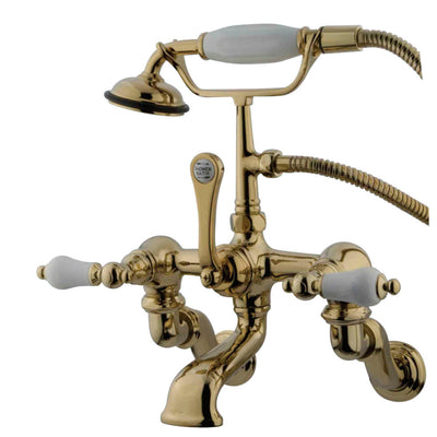 Kingston Brass CC459T2 Vintage Adjustable Center Wall Mount Tub Faucet with Hand Shower, Polished Brass
